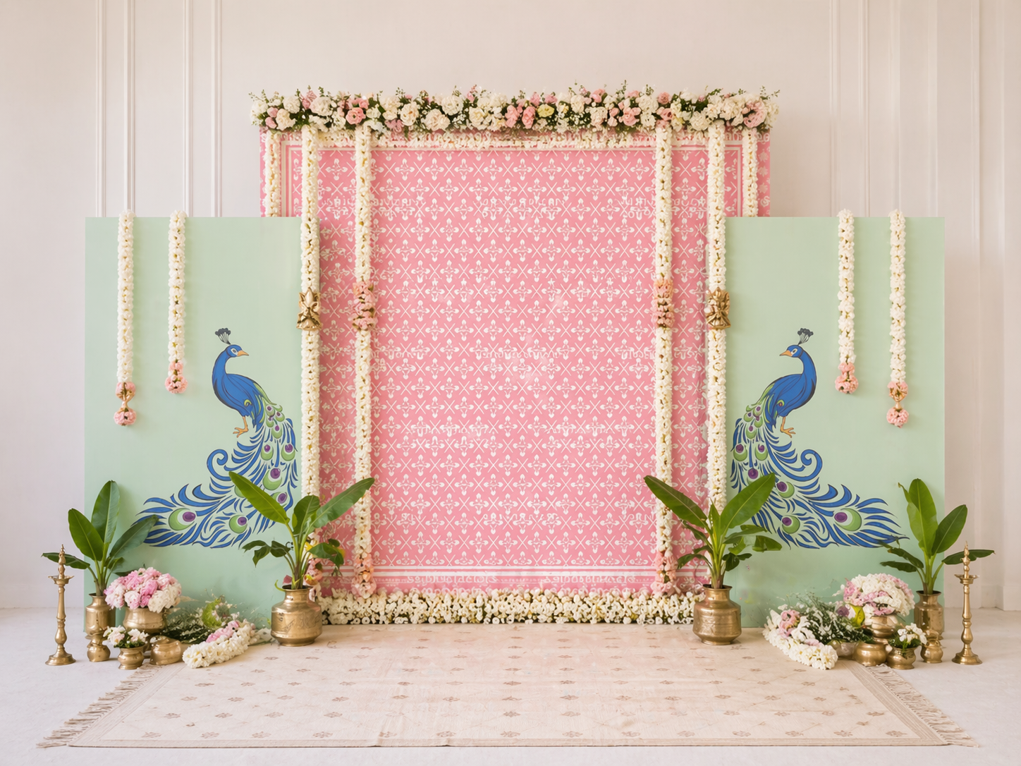 Peacock-themed decor backdrop